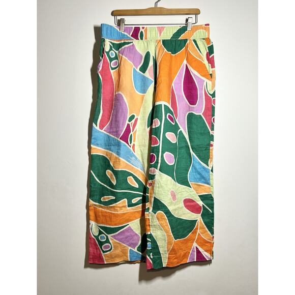 Christian Siriano EUC Multicolor Abstract Elastic Waist Wide Leg Linen Pant XL - Picture 1 of 6